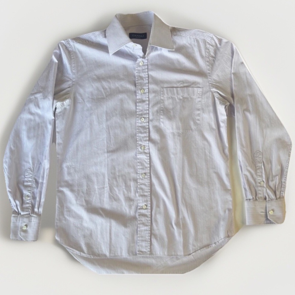 Canali Purple White Striped Button Down Cotton Dress Shirt Size 15.5/39 Italy